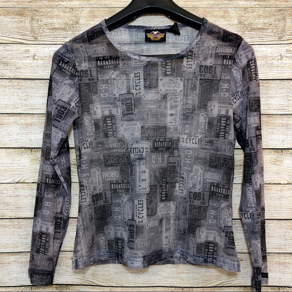 Harley Davidson Sheer Long Sleeve Top Blouse Large